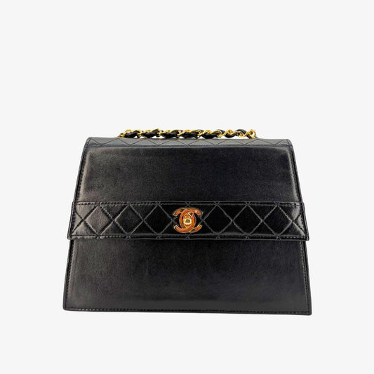RG371 - CHANEL Vintage Black Lambskin Trapezoid Flap Bag
