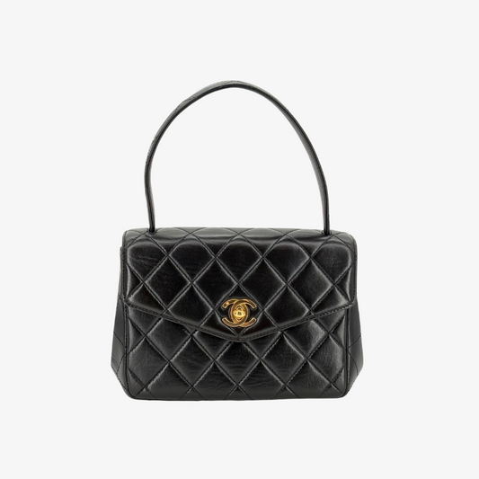 KA723 - CHANEL Vintage Black Lambskin Mini Kelly Flap Bag