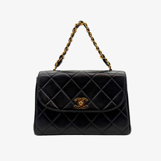 JAH229 - CHANEL Vintage Black Lambskin Quilted Flap Handbag