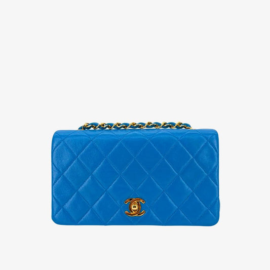 CS017 - CHANEL Vintage Blue Lambskin Full Flap Bag