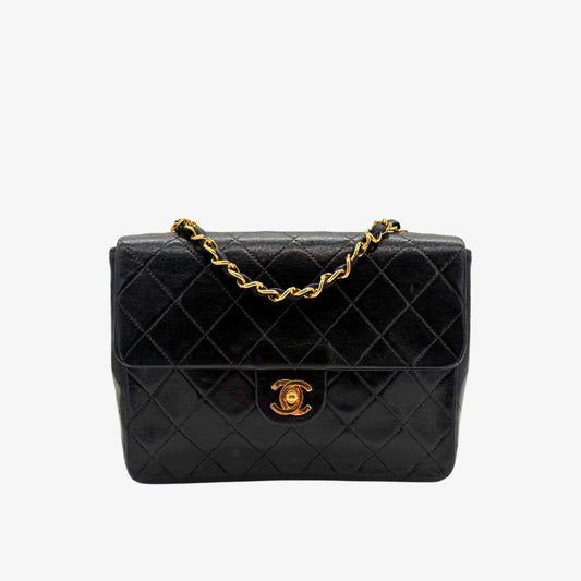 JAH225 - CHANEL Vintage Black Lambskin 20cm Mini Square Flap Bag