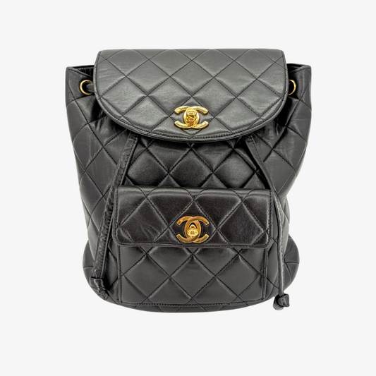 JZ881 - CHANEL Vintage Black Lambskin Duma Backpack
