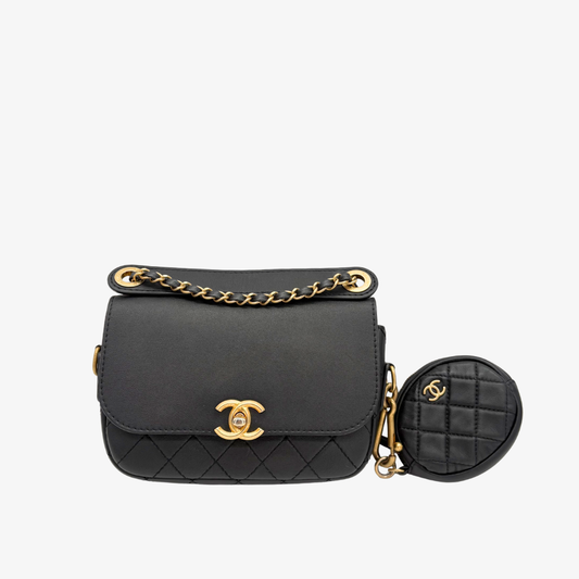 JAH217 - CHANEL Vintage Black Calfskin Multi-Pouching Flap Bag