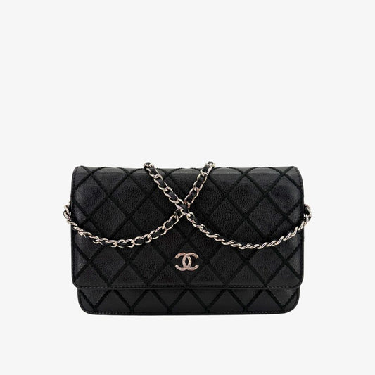 RG707 - CHANEL Black Lambskin Wild Stitch Wallet on Chain