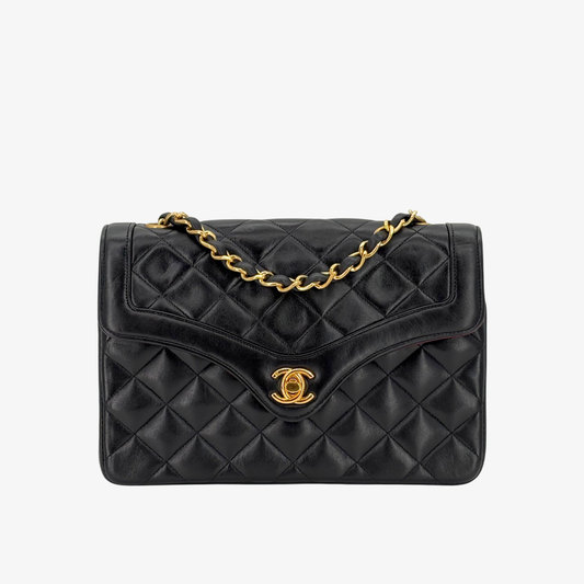 KA450 - CHANEL Vintage Black Lambskin Flap Bag