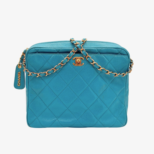 CS049 - CHANEL Vintage Blue Caviar Leather Quilted Camera Bag