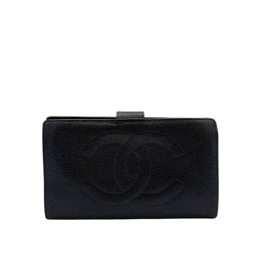 CS067 - CHANEL Vintage Black Caviar Leather Long Wallet