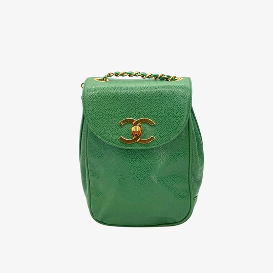 CS050 - CHANEL Vintage Green Caviar Leather CC Turn-Lock Backpack