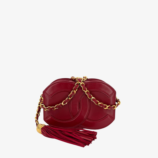 CS021- CHANEL Vintage Red Lambskin Big CC Logo Shoulder Bag