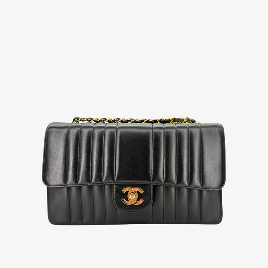 CS010 - CHANEL Vintage Black Lambskin Vertical Flap Bag