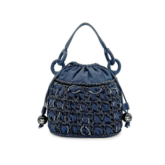 90280498 - CHANEL Vintage Blue Denim Drawstring Handbag
