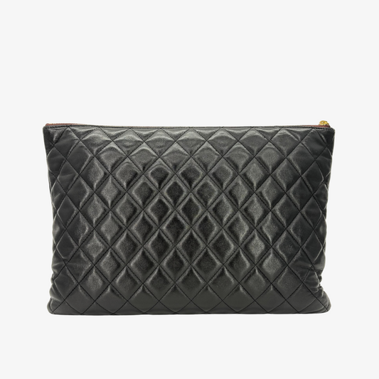 RG370 - CHANEL Vintage Black Lambskin Zip And Flap Clutch Bag