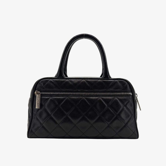 KA810 - CHANEL Vintage Black Caviar Leather Boston Bag