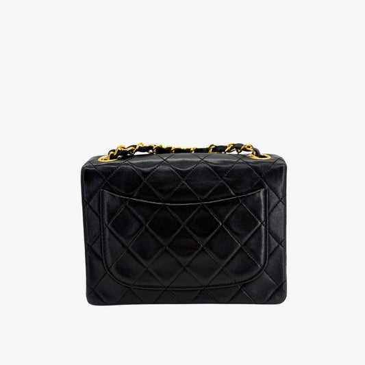 CS075 - CHANEL Vintage Black Lambskin 17cm Mini Square Flap Bag