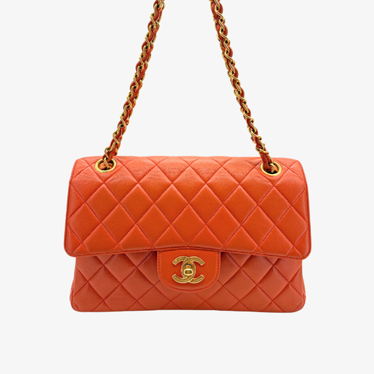 RG811 - CHANEL Vintage Orange Lambskin Double Side Flap Bag
