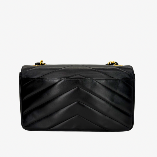 JZ835 - CHANEL Vintage Black Lambskin Chevron Flap Bag