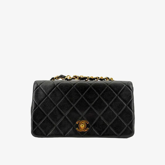 JY767 - CHANEL Vintage Black Lambskin Full Flap Bag