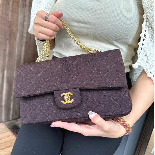 c362-chanel-vintage-brown-cotton-255-chain-classic-flap-bag