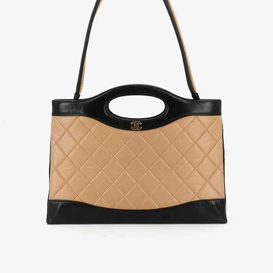jr503-chanel-vintage-beige-and-black-lambskin-quilted-shopping-bag