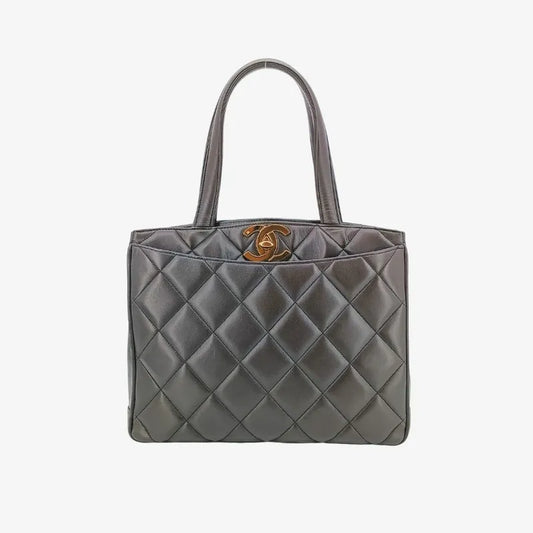 js042-chanel-vintage-brown-lambskin-quilted-tote-bag