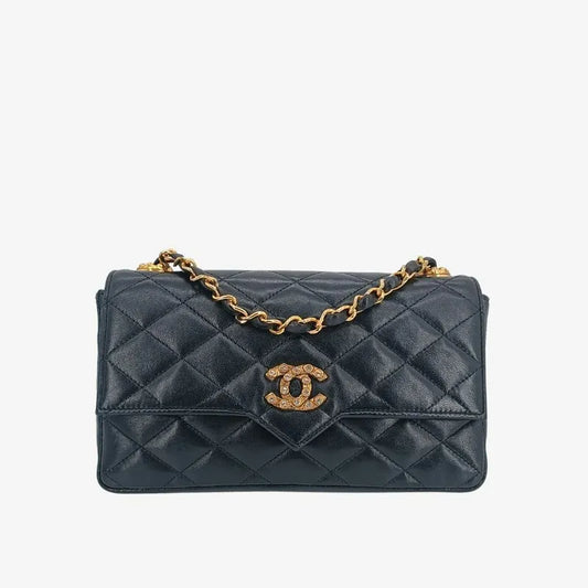 jt186-chanel-vintage-black-lambskin-crystal-embellished-pointed-flap-bag