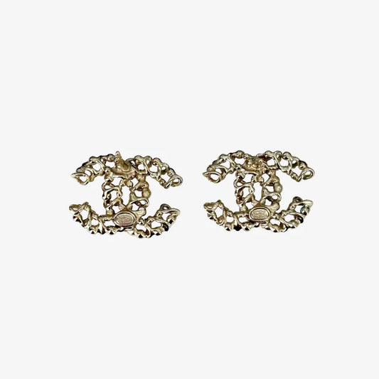 JZ133 - CHANEL Vintage CC Silver White Crystal Earrings