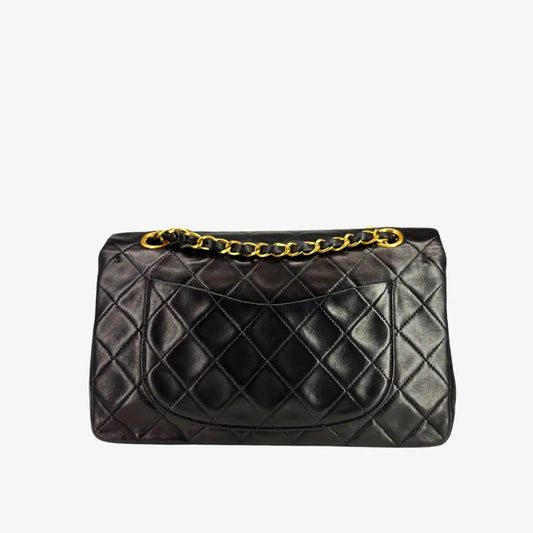 RG073 - CHANEL Vintage Black Lambskin 23cm Classic Flap Bag