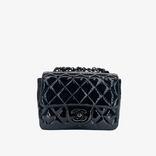 C666 - CHANEL So Black Patent Leather Mini Square Flap Bag