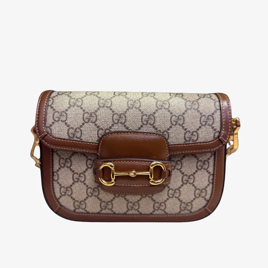 C596 - Gucci Brown Canvas Monogram 1955 Shoulder Bag