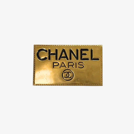 JY223 - CHANEL Vintage Gold Plated CC Paris Label Brooch