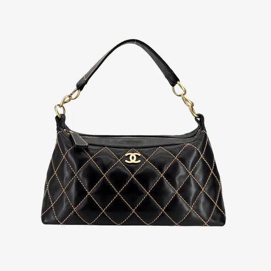 RB954 - CHANEL Vintage Black Calfskin Wild Stitch Handbag