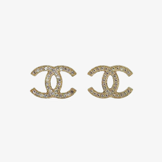 RE708 - CHANEL Vintage CC Logo Gold Plated Crystal Earrings