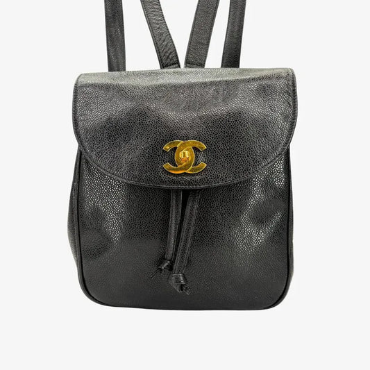 RC861 - CHANEL Vintage Black Caviar Leather Flap Backpack