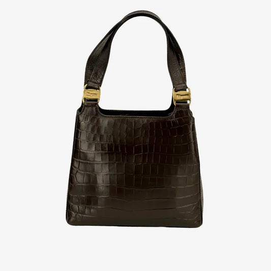 RE399 - SALVATORE FERRAGAMO Vintage Brown Calf Leather Shoulder Bag