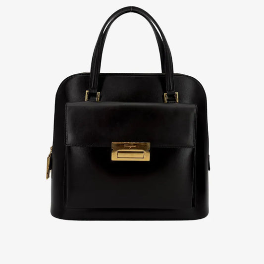 JX909 - SALVATORE FERRAGAMO Vintage Dark Brown Calf Leather Front Pocket Shoulder Bag