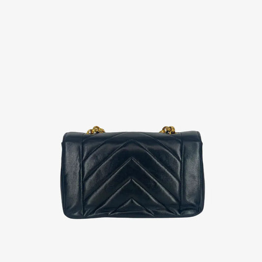JZ511 - CHANEL Vintage Black Lambskin Chevron Gold Chain Flap Bag