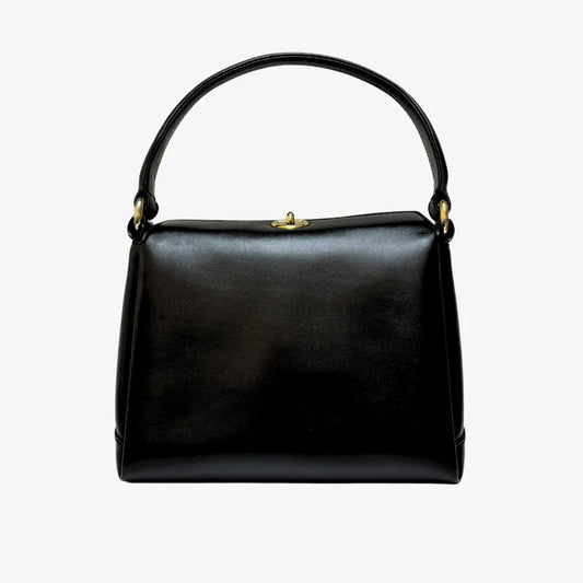 JY329 - GUCCI Vintage Black Calfskin Top Turn Lock Hand Bag