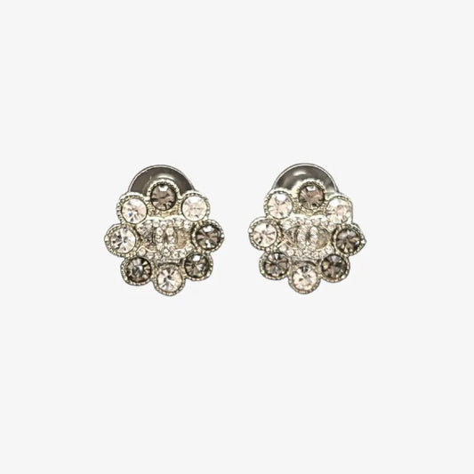 RE043 - CHANEL Silver Camellia Crystal Earrings