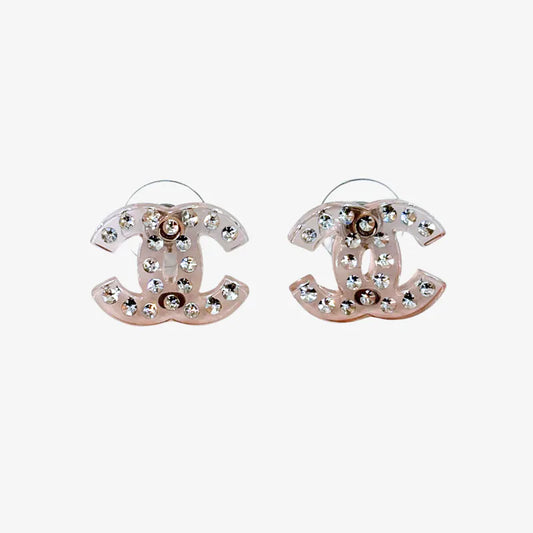 RE653 - CHANEL Vintage CC Logo Transparent Acrylic Crystal Earrings