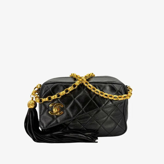RG161 - CHANEL Vintage Black Lambskin Gold Chain Camera Bag