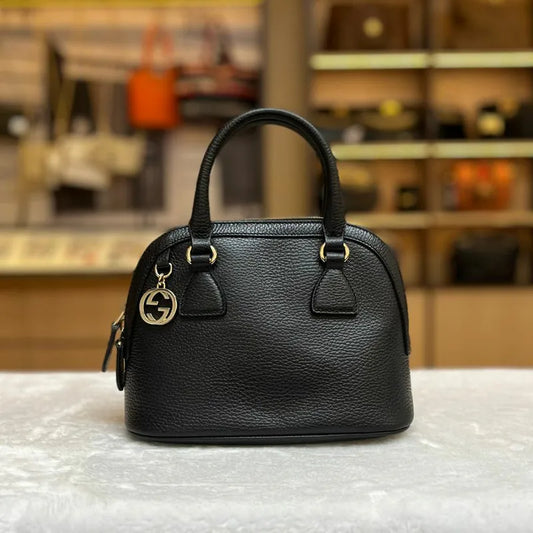 jw726-gucci-dome-black-leather-handbag