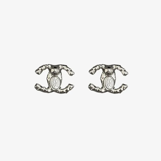 RE608 - CHANEL Silver CC Logo Crystal Earrings