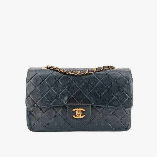 ju614-chanel-vintage-black-lambskin-25cm-classic-flap-bag