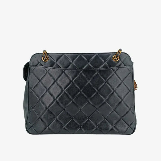 jah182-chanel-vintage-black-lambskin-sun-flower-charm-tote-bag