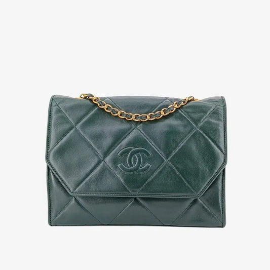 jw089-chanel-vintage-dark-green-lambskin-quilted-flap-bag