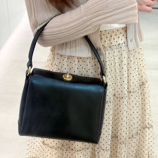 JY329 - GUCCI Vintage Black Calfskin Top Turn Lock Hand Bag