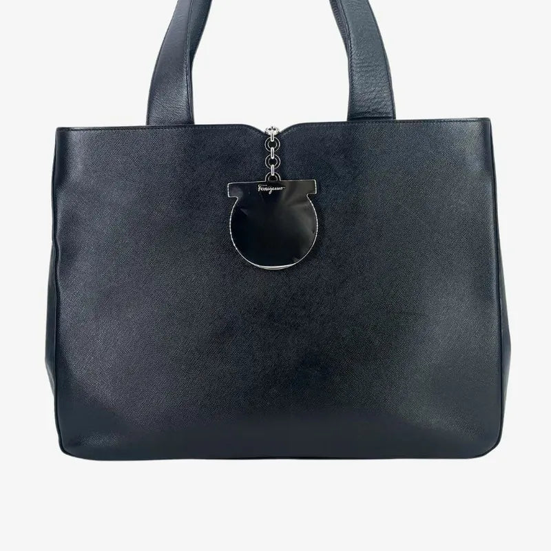 JX947 - SALVATORE FERRAGAMO Vintage Black Leather Tote Bag – Lovintage