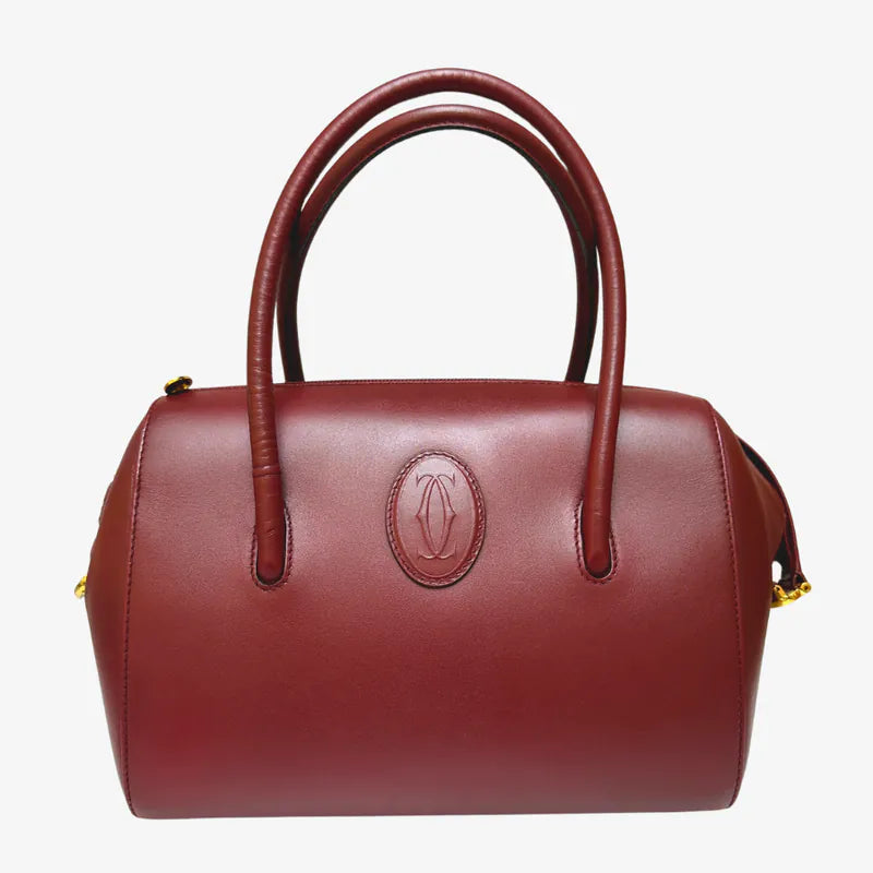 JX236 - CARTIER Vintage Burgundy Box Leather Boston Bag – Lovintage JX236 - CARTIER Vintage Burgundy Box Leather Boston Bag – Lovintage