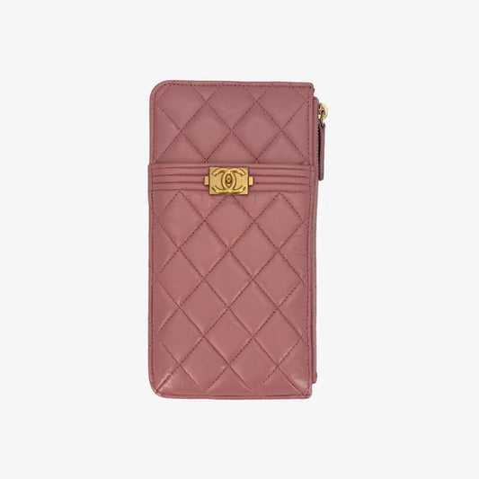 C608 - CHANEL Leboy Pink Calfskin Long Wallet Phone Holder