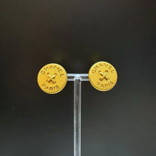 RB348 - CHANEL Vintage Buttons Gold Plated Clip-On Earrings
